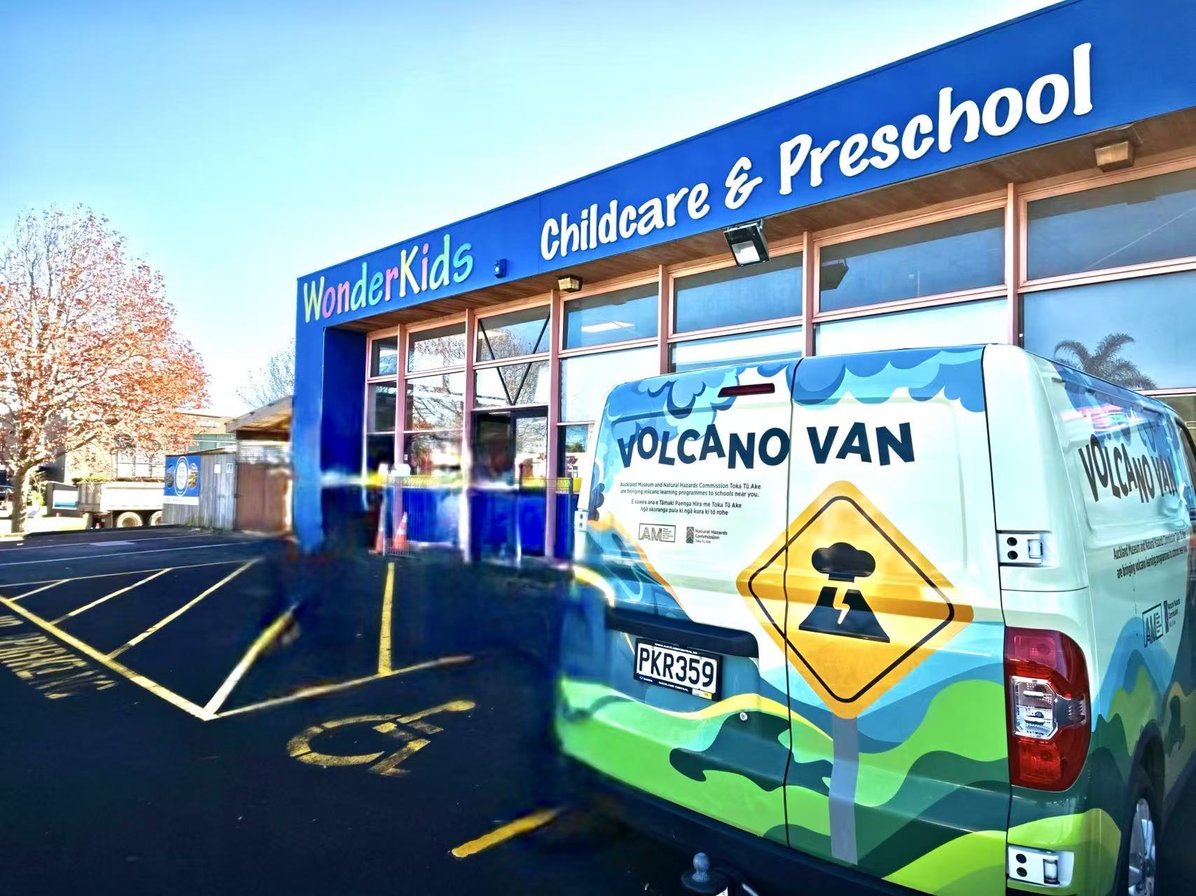 Auckland Museum Volcano Van parked outside WonderKids